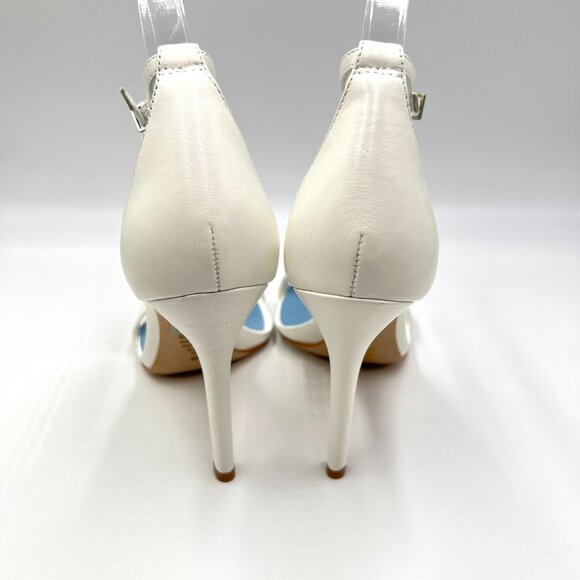 Schutz Size 8.5 Cadey Lee White Leather Minimalist Stiletto Heel Sandals Shoes - Picture 6 of 14